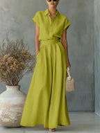 Women's Two-Piece Solid Color Pants Set - Casual Loose Fit Summer Outfit