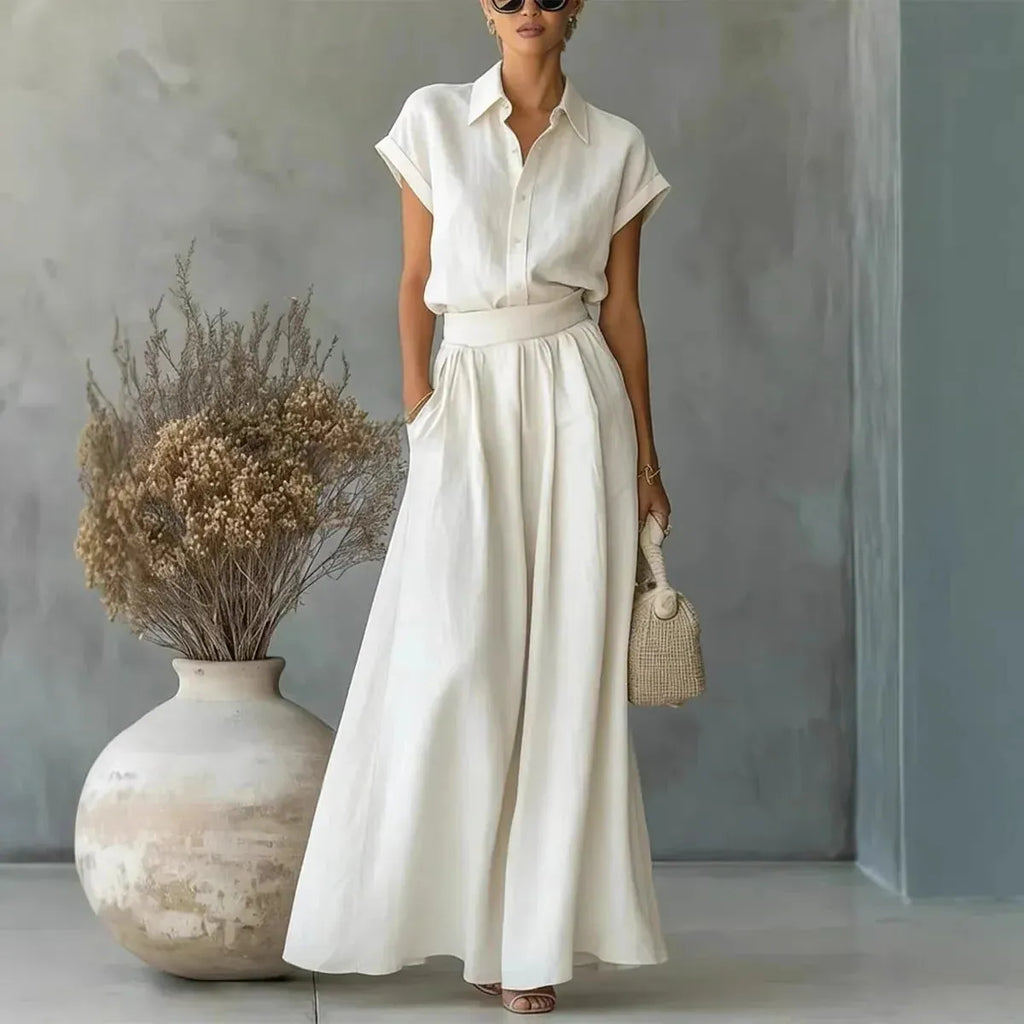 Women's Two-Piece Solid Color Pants Set - Casual Loose Fit Summer Outfit
