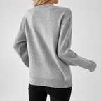 Women’s V-Neck Sweater, Oversized Knitted Jumper with Bow Print – Casual Wear, Everyday Style