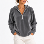 Women's Velvet Quarter-Zip Hoodie with Long Sleeves – Casual, Everyday Wear