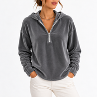 Women's Velvet Quarter-Zip Hoodie with Long Sleeves – Casual, Everyday Wear