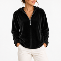 Women's Velvet Quarter-Zip Hoodie with Long Sleeves – Casual, Everyday Wear