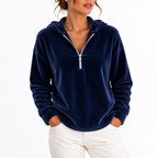 Women's Velvet Quarter-Zip Hoodie with Long Sleeves – Casual, Everyday Wear