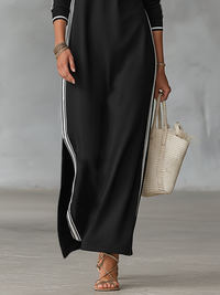 Women's White-Trimmed Button-Down Sweatshirt Maxi Dress for Casual Wear