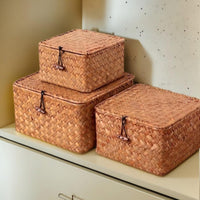 Women's Woven Storage Basket, Rattan Design with Lid – Laundry, Home Organization
