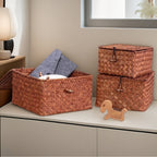 Women's Woven Storage Basket, Rattan Design with Lid – Laundry, Home Organization