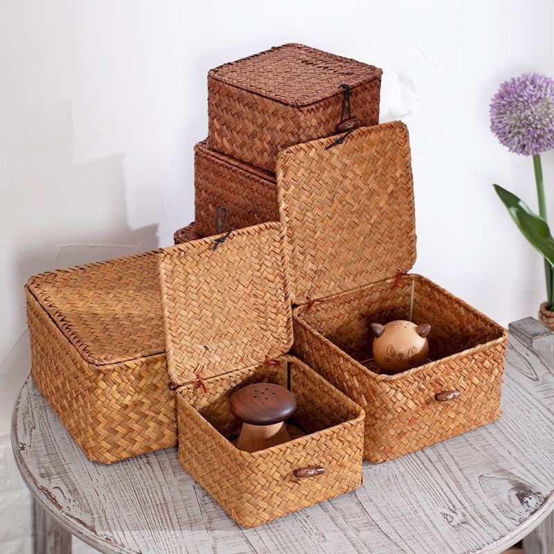 Women's Woven Storage Basket, Rattan Design with Lid – Laundry, Home Organization