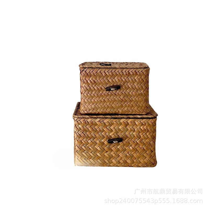 Women's Woven Storage Basket, Rattan Design with Lid – Laundry, Home Organization