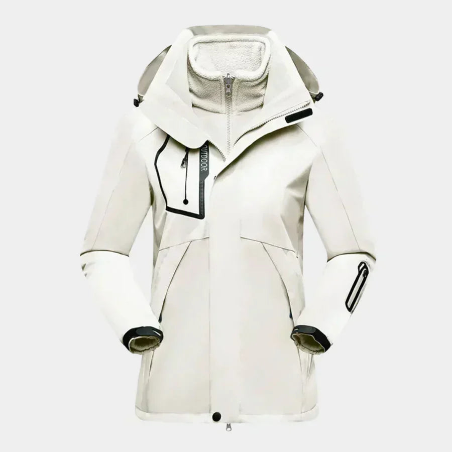 3-in-1 Ski Jacket Women's Hooded Black Waterproof Fleece – Winter Sports, Outdoor Activities