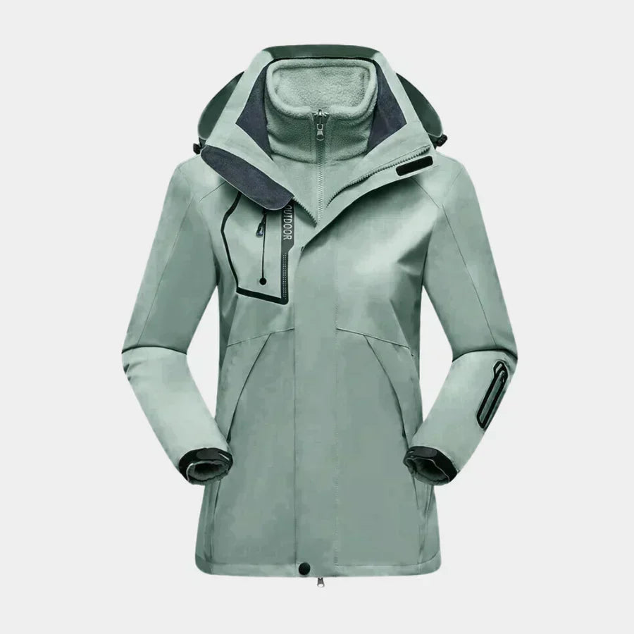 3-in-1 Ski Jacket Women's Hooded Black Waterproof Fleece – Winter Sports, Outdoor Activities