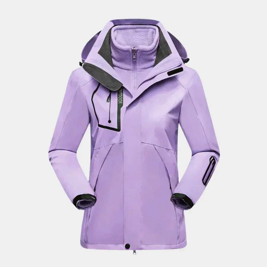 3-in-1 Ski Jacket Women's Hooded Black Waterproof Fleece – Winter Sports, Outdoor Activities