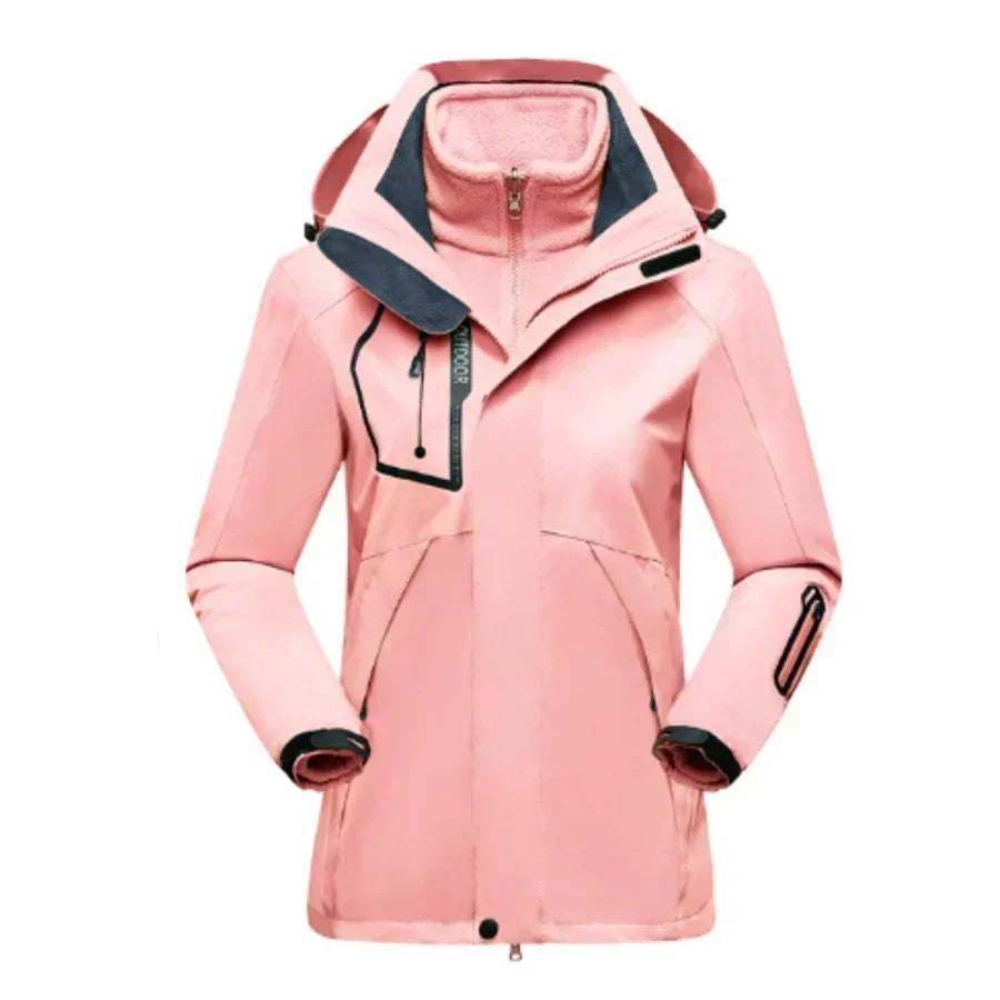 3-in-1 Ski Jacket Women's Hooded Black Waterproof Fleece – Winter Sports, Outdoor Activities