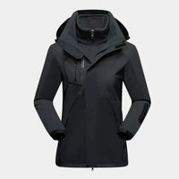 3-in-1 Ski Jacket Women's Hooded Black Waterproof Fleece – Winter Sports, Outdoor Activities