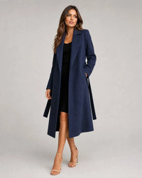 Belted Trench Coat Women's Navy Notch Lapel Long – Office, Casual
