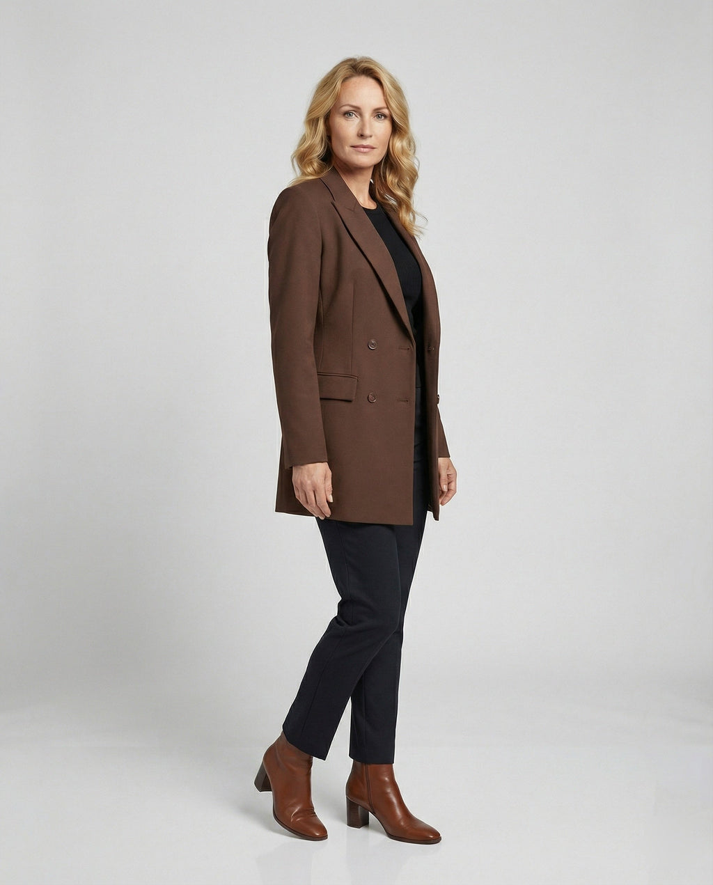 Blazer Dress Double-Breasted Brown Women's – Office, Casual