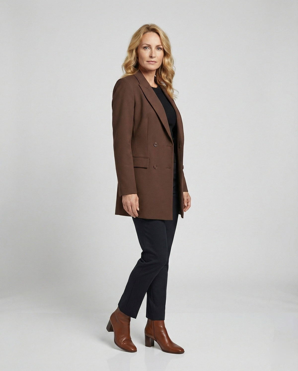 Blazer Dress Double-Breasted Brown Women's – Office, Casual