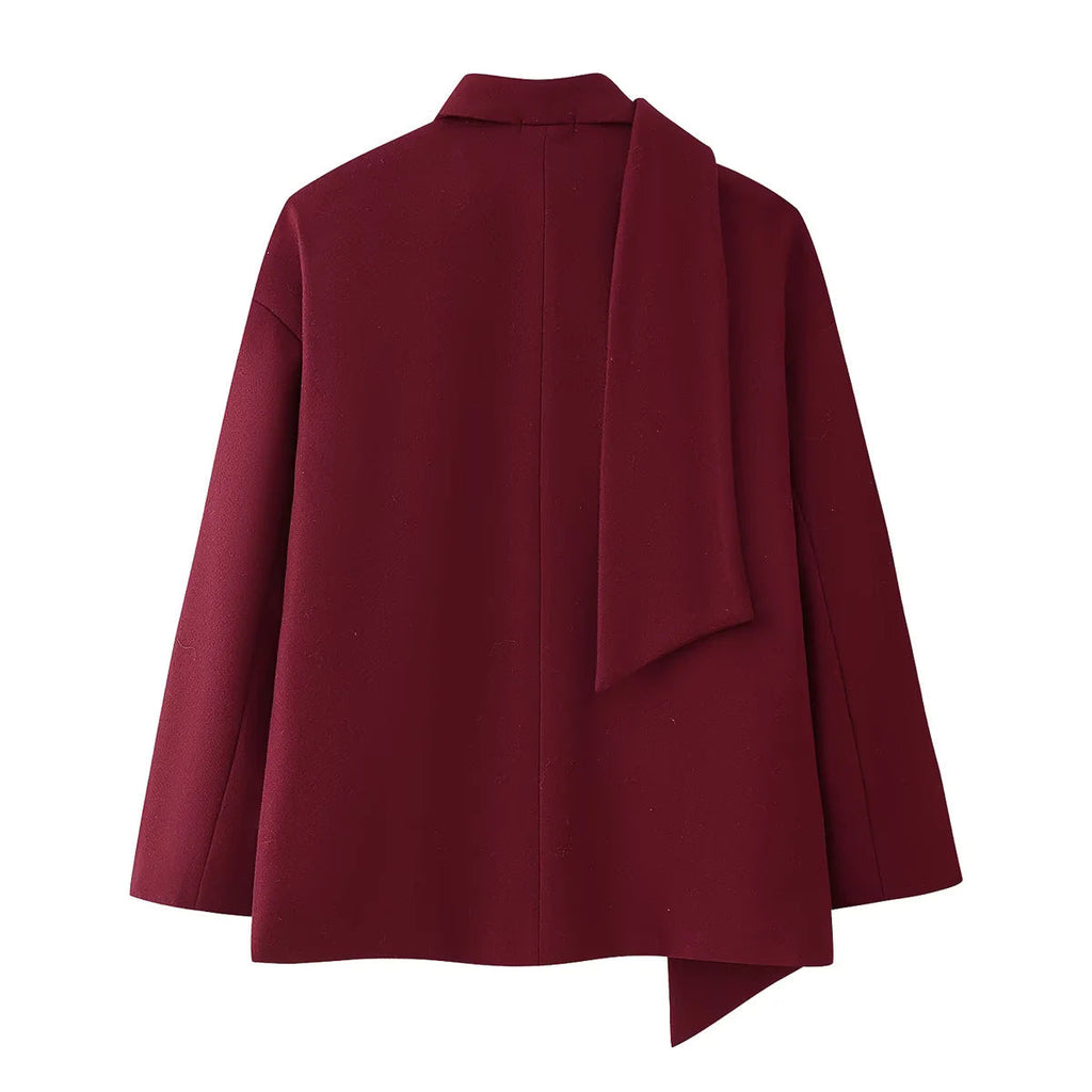 Burgundy Blazer Jacket Women's with Detachable Scarf – Office, Casual