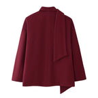 Burgundy Blazer Jacket Women's with Detachable Scarf – Office, Casual