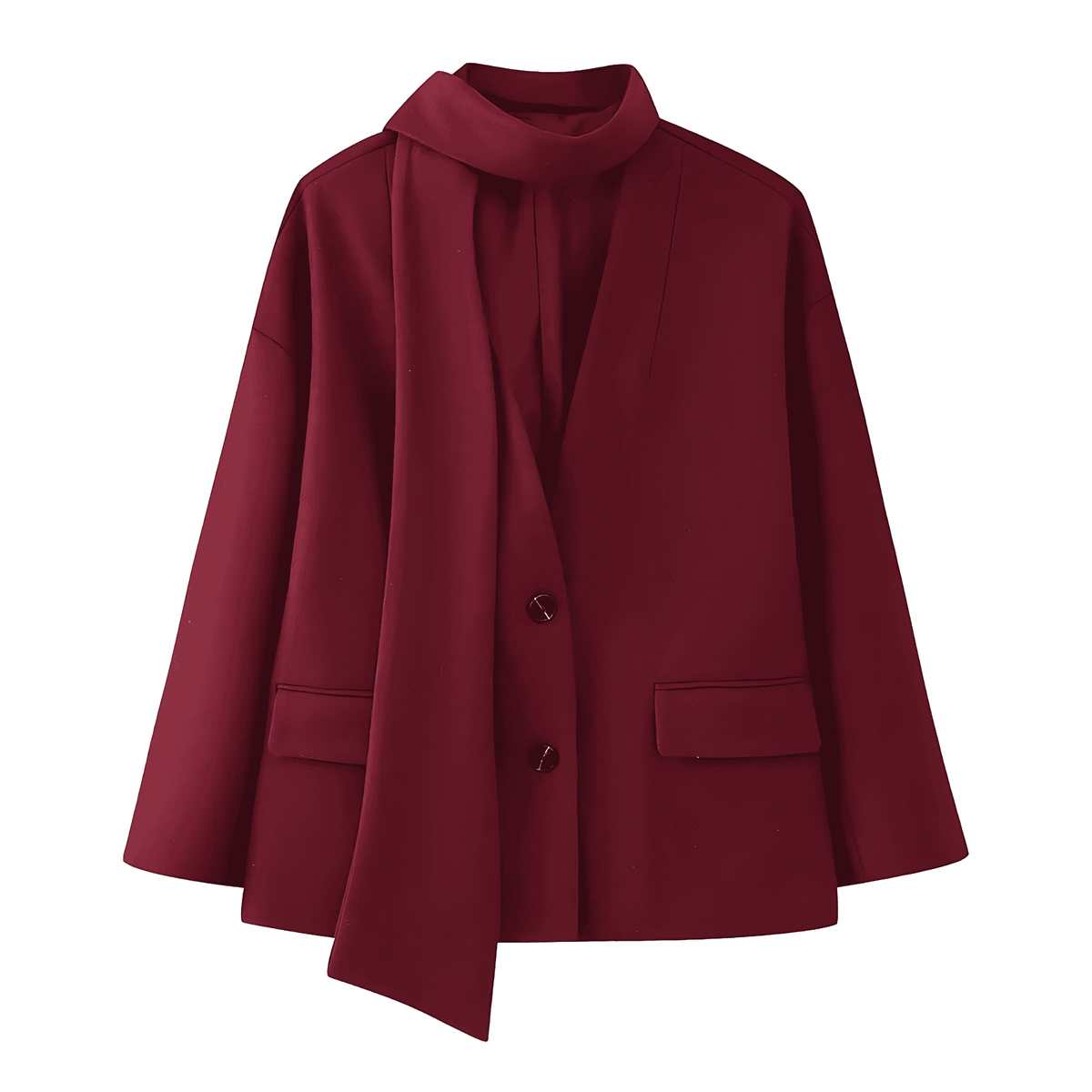 Burgundy Blazer Jacket Women's with Detachable Scarf – Office, Casual