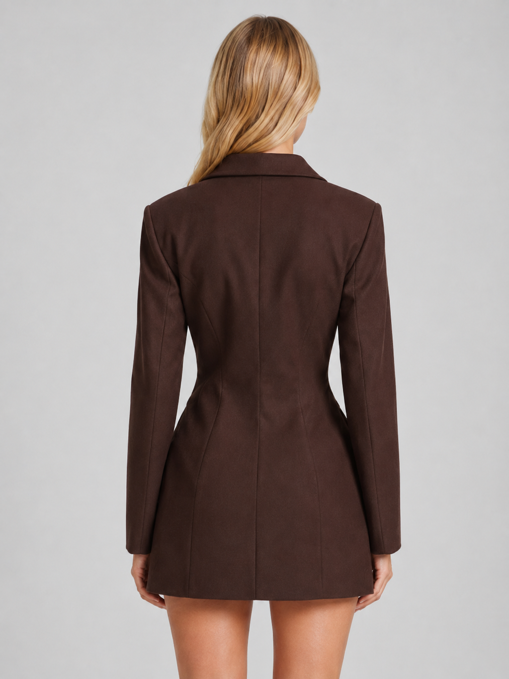 Blazer Mini Dress Women's Brown Double Breasted Long Sleeve – Office, Evening Event
