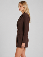 Blazer Mini Dress Women's Brown Double Breasted Long Sleeve – Office, Evening Event
