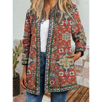 Boho Open-Front Jacket Women's Ethnic Print Long Sleeve – Casual Layering, Gift