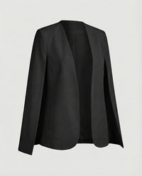 Cape Blazer Women's White Collarless Open-Front Jacket – Office, Evening