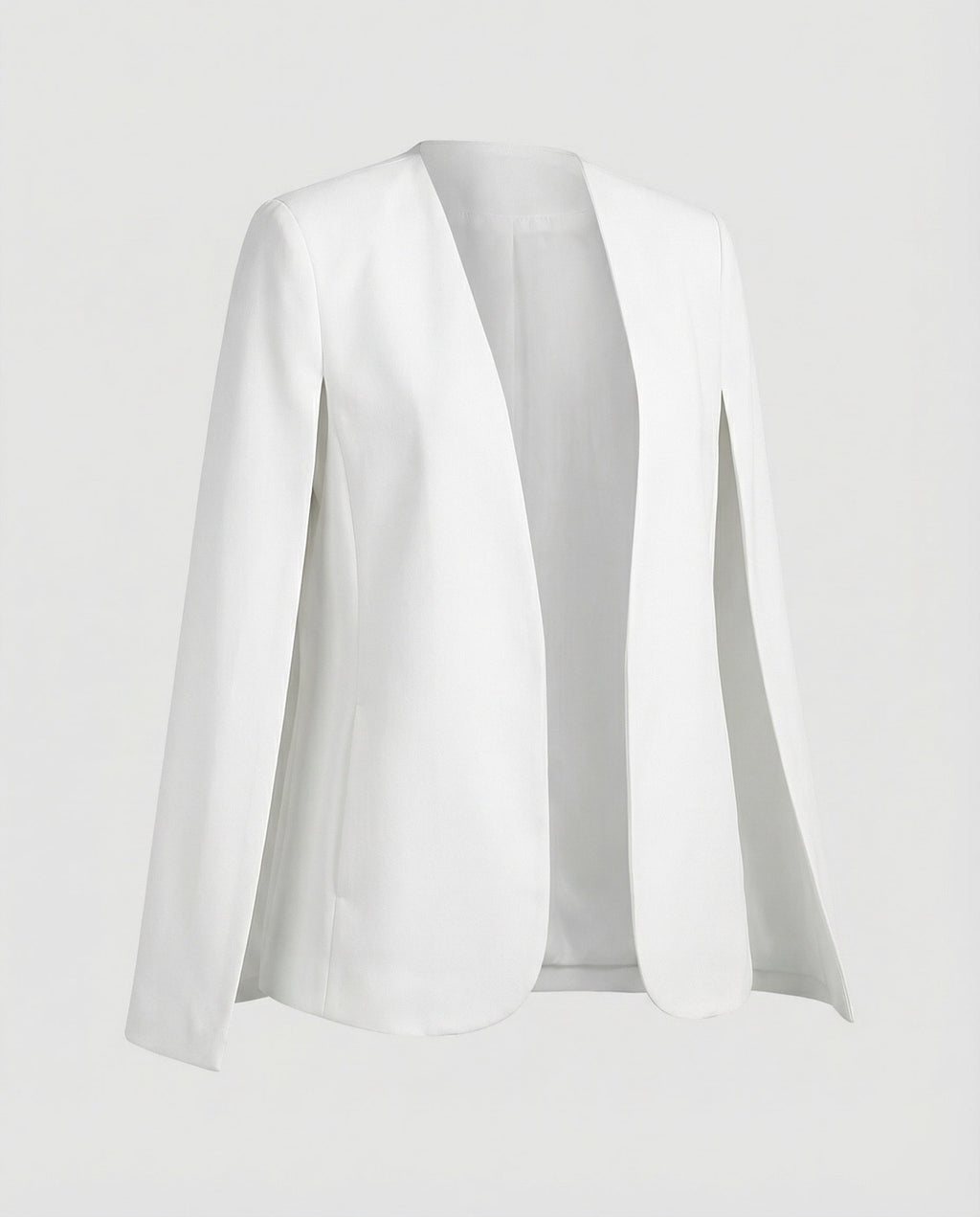 Cape Blazer Women's White Collarless Open-Front Jacket – Office, Evening