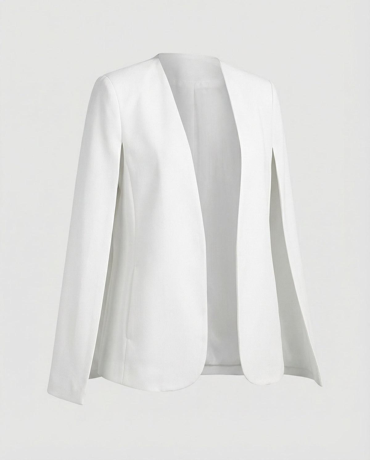 Cape Blazer Women's White Collarless Open-Front Jacket – Office, Evening