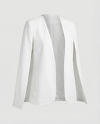Cape Blazer Women's White Collarless Open-Front Jacket – Office, Evening