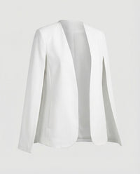 Cape Blazer Women's White Collarless Open-Front Jacket – Office, Evening