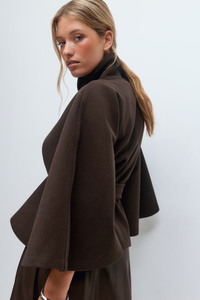Cape Coat Belted Cream High Neck Women's – Casual, Office