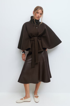 Cape Coat Belted Cream High Neck Women's – Casual, Office
