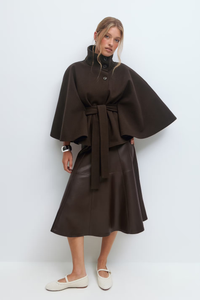 Cape Coat Belted Cream High Neck Women's – Casual, Office