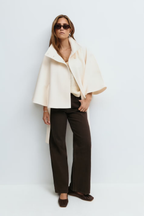 Cape Coat Belted Cream High Neck Women's – Casual, Office