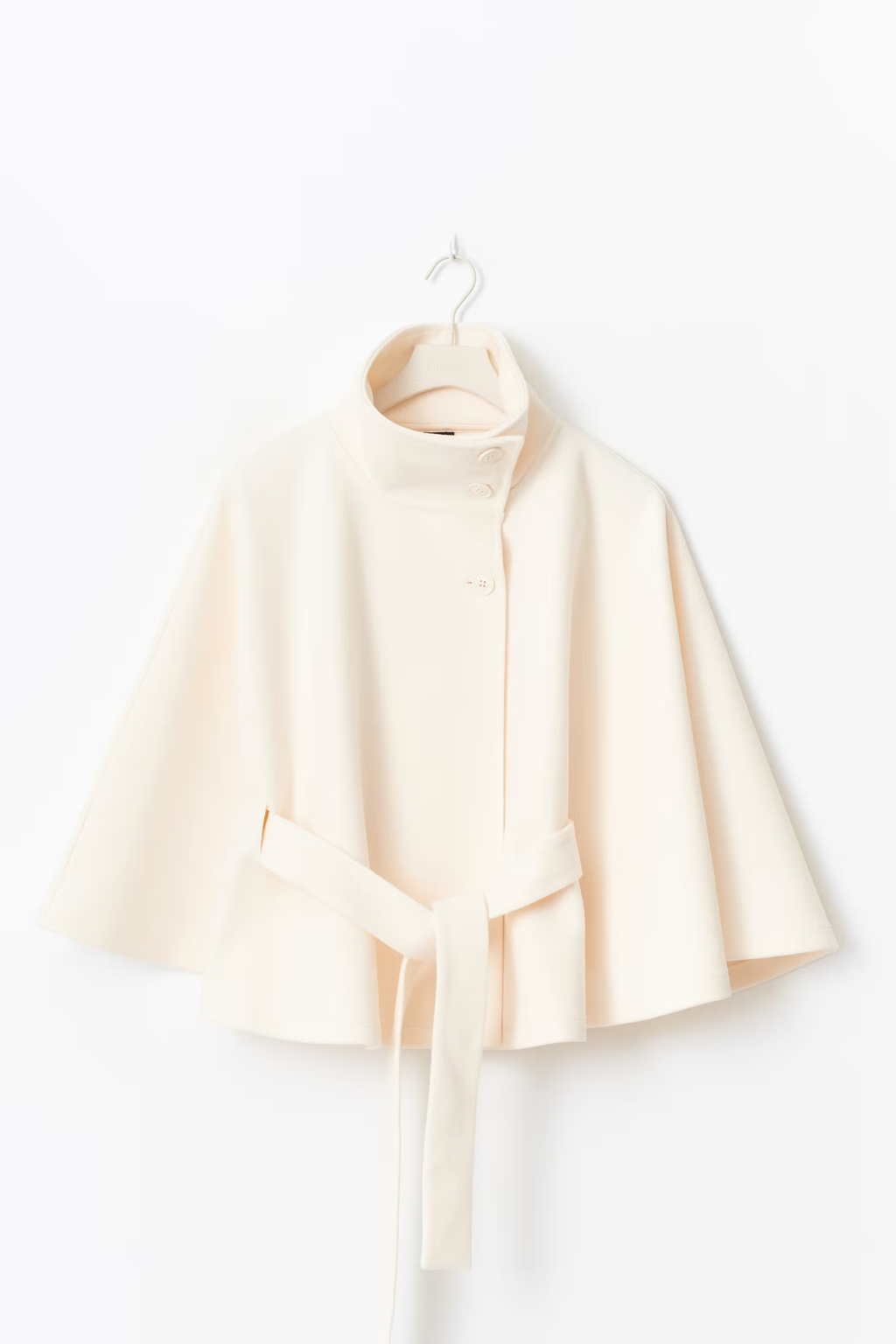 Cape Coat Belted Cream High Neck Women's – Casual, Office