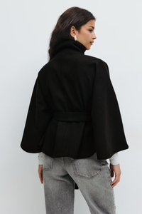 Cape Coat Belted Cream High Neck Women's – Casual, Office
