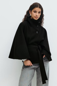 Cape Coat Belted Cream High Neck Women's – Casual, Office