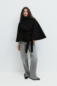 Cape Coat Belted Cream High Neck Women's – Casual, Office