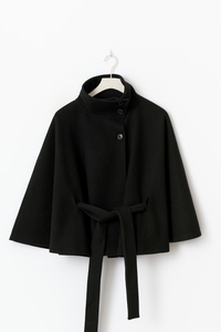 Cape Coat Belted Cream High Neck Women's – Casual, Office
