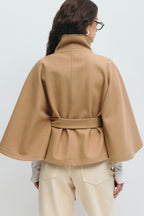 Cape Coat Belted Cream High Neck Women's – Casual, Office
