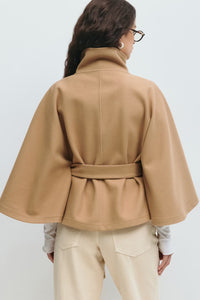 Cape Coat Belted Cream High Neck Women's – Casual, Office