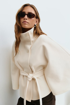 Cape Coat Belted Cream High Neck Women's – Casual, Office