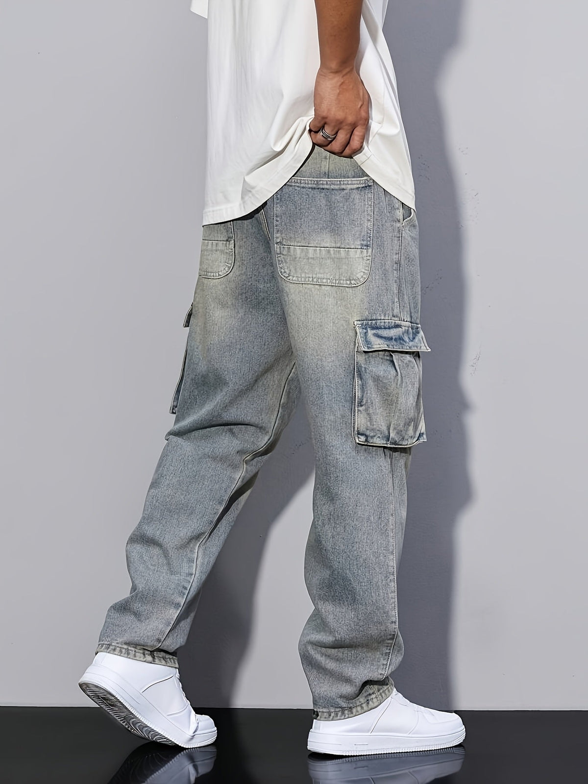 Cargo Jeans Men's Relaxed Fit Multi-Pocket Denim Pants – Casual, Streetwear