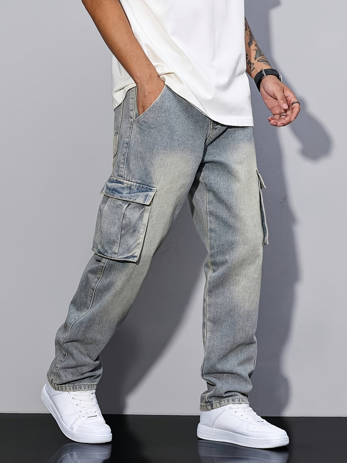 Cargo Jeans Men's Relaxed Fit Multi-Pocket Denim Pants – Casual, Streetwear