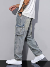 Cargo Jeans Men's Relaxed Fit Multi-Pocket Denim Pants – Casual, Streetwear