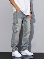 Cargo Jeans Men's Relaxed Fit Multi-Pocket Denim Pants – Casual, Streetwear