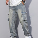 Cargo Jeans Men's Relaxed Fit Multi-Pocket Denim Pants – Casual, Streetwear