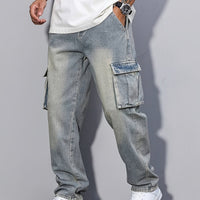 Cargo Jeans Men's Relaxed Fit Multi-Pocket Denim Pants – Casual, Streetwear