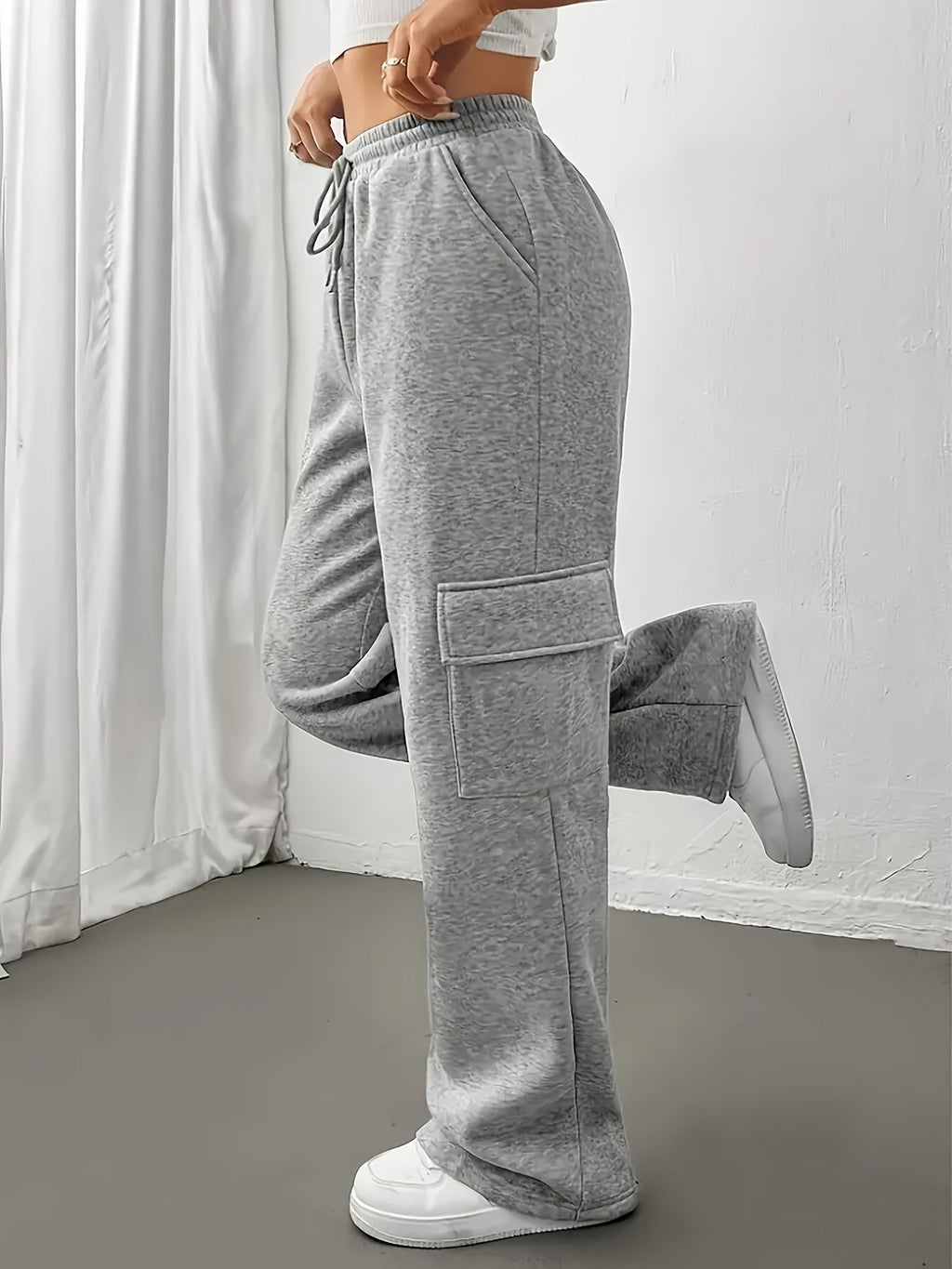 Cargo Joggers Grey Wide Leg Women's – Casual, Office